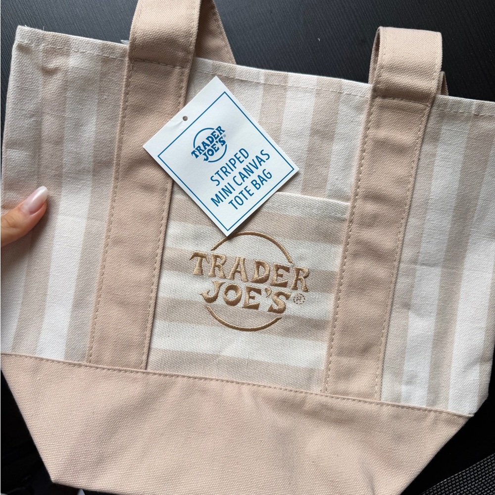 Trader Joe's Beige Striped Canvas Tote Bag